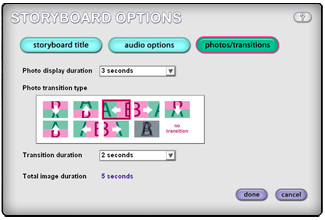 Choose photo transitions for your Storyboard